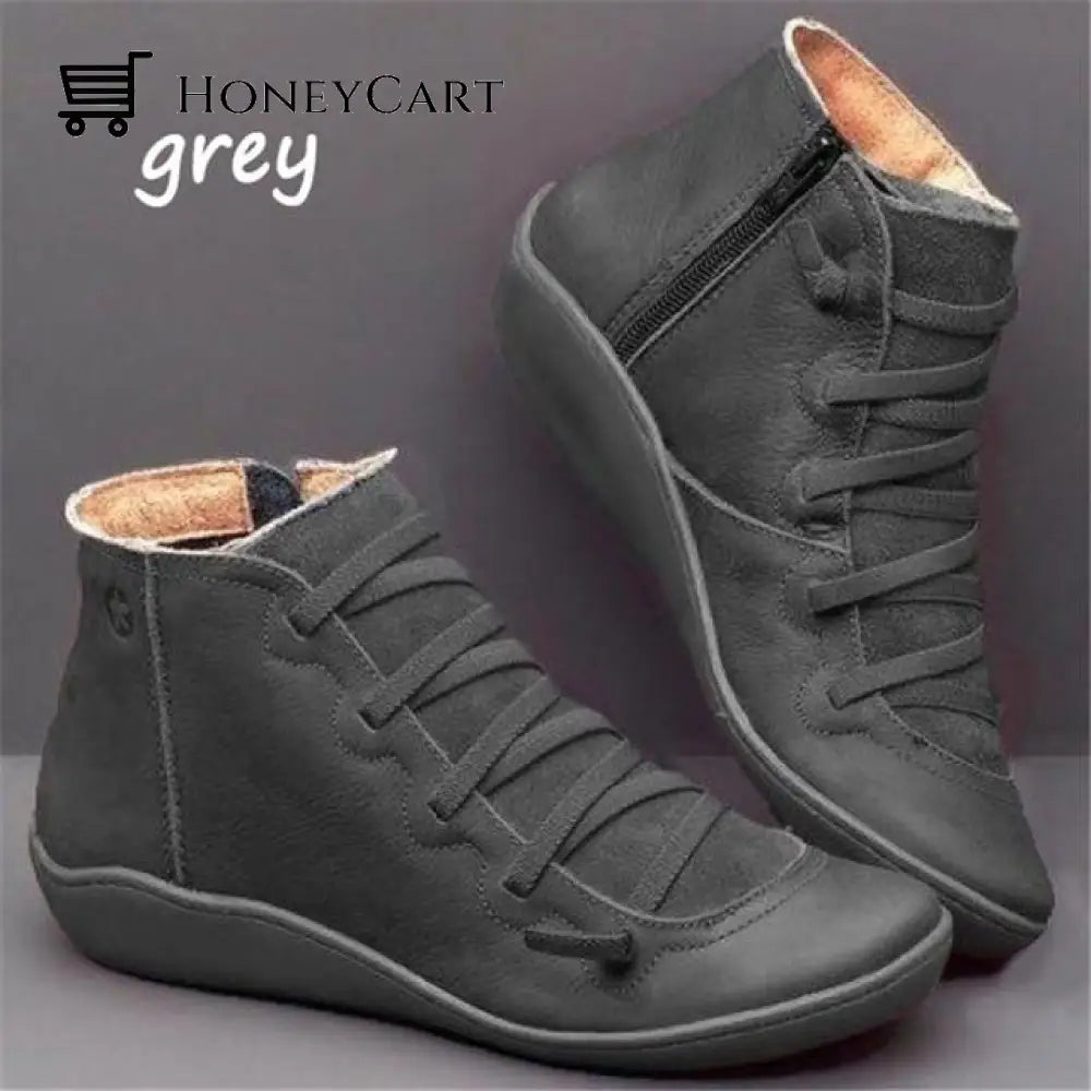 Round Toe Zipper Casual Ankle Boots For Bunions