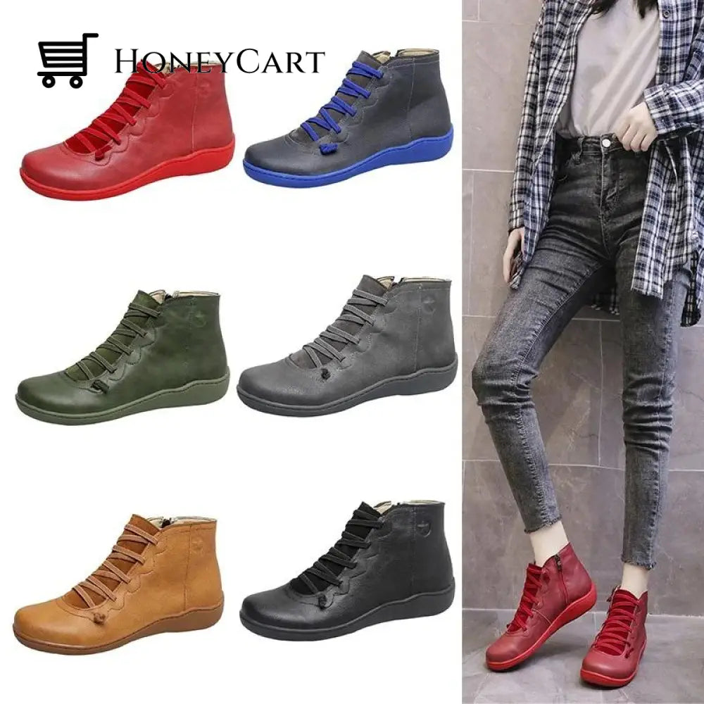 Round Toe Zipper Casual Ankle Boots For Bunions