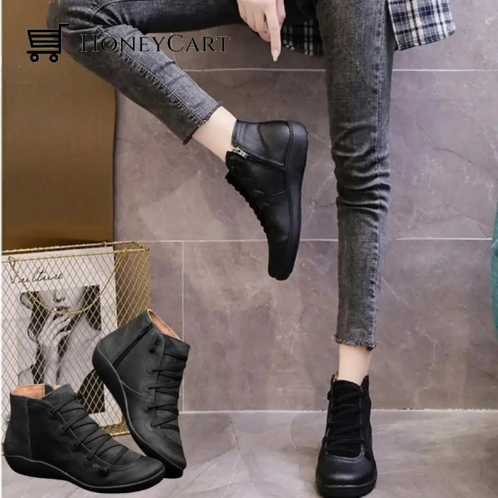 Round Toe Zipper Casual Ankle Boots For Bunions