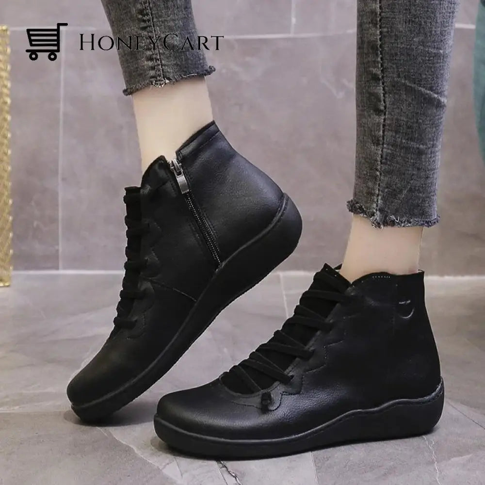 Round Toe Zipper Casual Ankle Boots For Bunions Black / 5