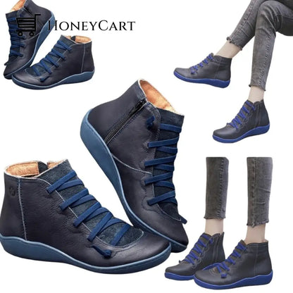 Round Toe Zipper Casual Ankle Boots For Bunions Blue / 5