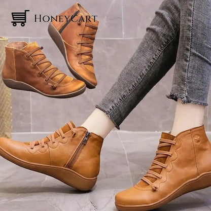 Round Toe Zipper Casual Ankle Boots For Bunions Brown / 5
