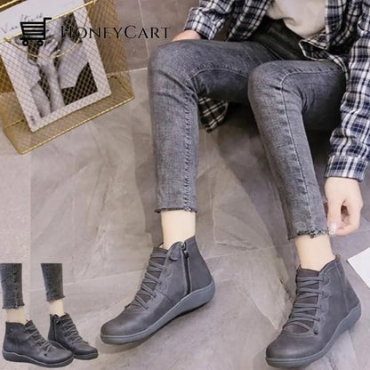 Round Toe Zipper Casual Ankle Boots For Bunions Gray / 5