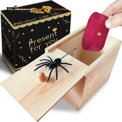 Rubber Spider Prank Box Handcrafted Wooden Surprise Max Ltt-Decor