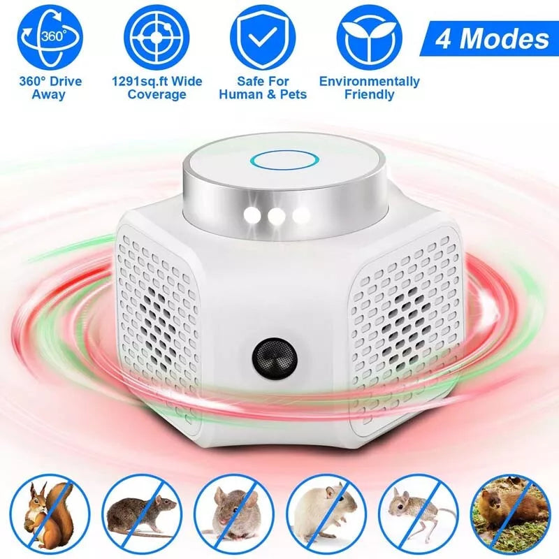 4-in-1 Ultrasonic Rodent Repellent Pest Squirrel Repeller Mouse Rat Deterrent