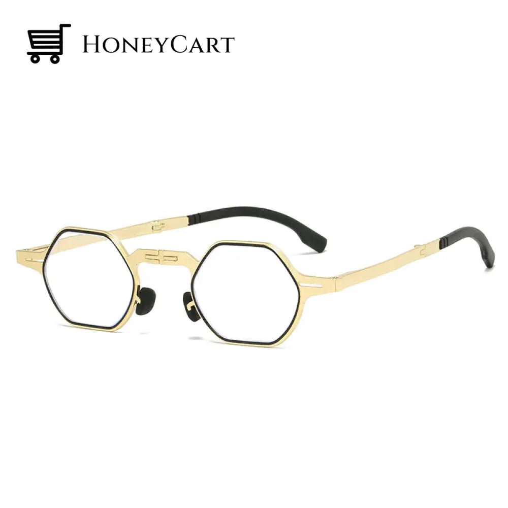 Screwless Ultra Light Titanium Folding Glasses Polygon Frame / Gold +1.00/ For 40-45 Years Old Tool