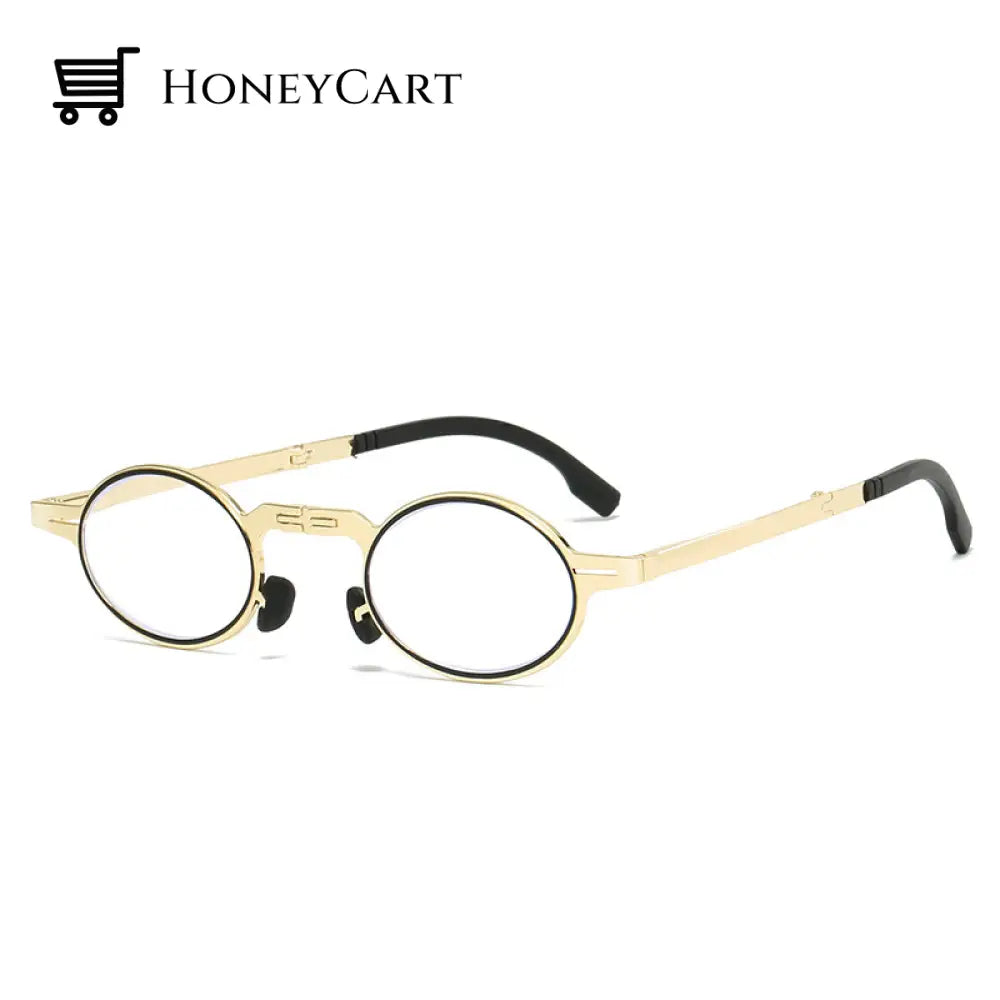 Screwless Ultra Light Titanium Folding Glasses Round Frame / Gold +1.00/ For 40-45 Years Old Tool