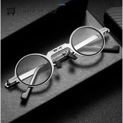 Screwless Ultra Light Titanium Folding Glasses Round Frame / Silver +1.00/ For 40-45 Years Old Tool