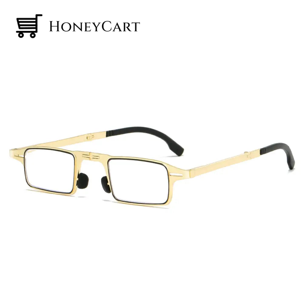 Screwless Ultra Light Titanium Folding Glasses Square Frame / Gold +1.00/ For 40-45 Years Old Tool