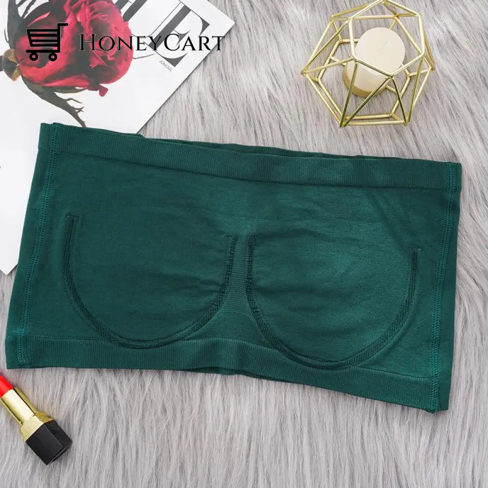 Seamless Imitation Steel Ring Strapless Tube Top Dark Green / S Clothing