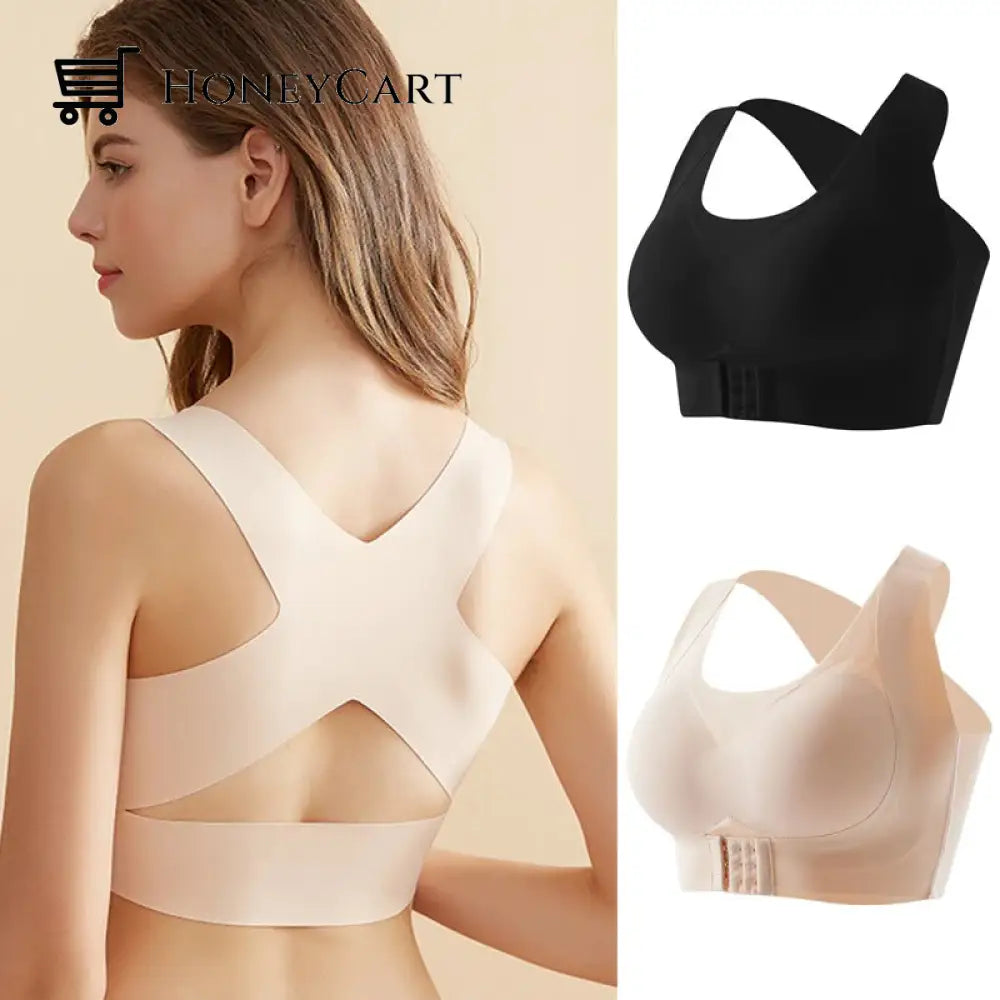 Seamless Support Bra Posture Corrector Bralette Front Closure Underwear Cross Back Humpback For Plus