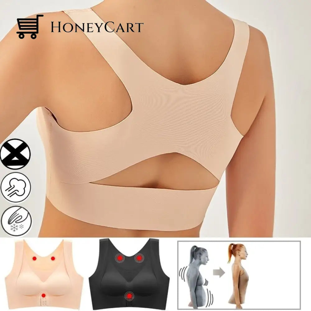 Seamless Support Bra Posture Corrector Bralette Front Closure Underwear Cross Back Humpback For Plus
