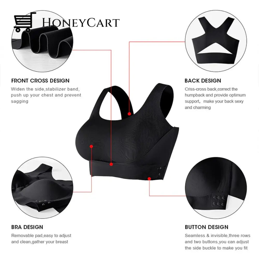 Seamless Support Bra Posture Corrector Bralette Front Closure Underwear Cross Back Humpback For Plus