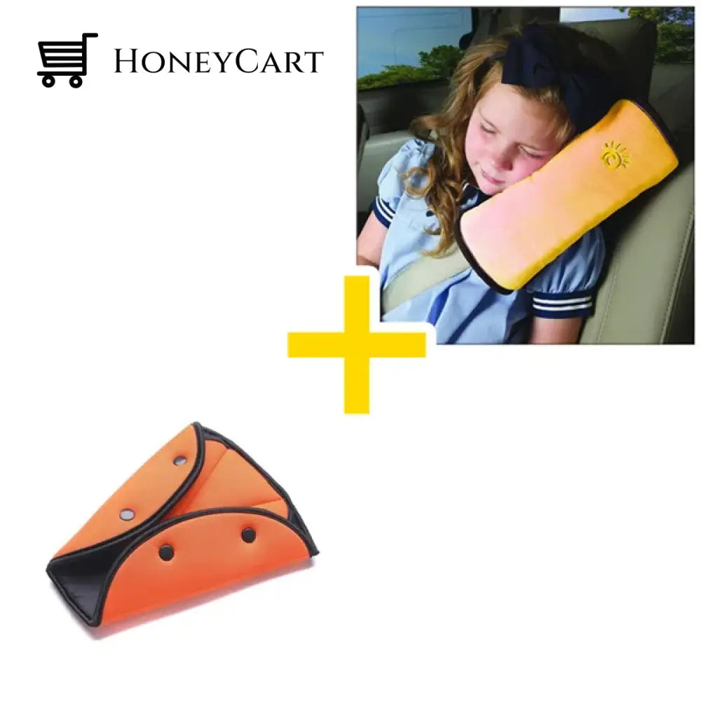 Seat Belt Adjuster For Kids Adults Orange / + Pillow Tool