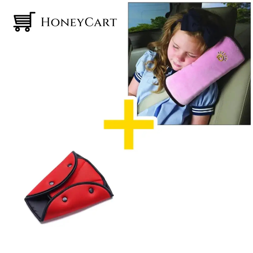 Seat Belt Adjuster For Kids Adults Red / + Pillow Tool