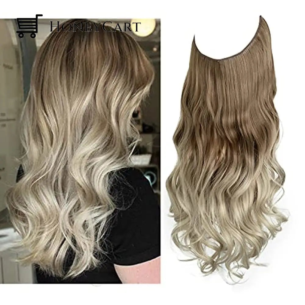 Secret Hair Invisible Halo Extensions Brown To Ash Blonde With Platinum / 14 Inches | 70 Grams