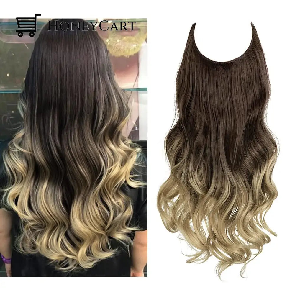 Secret Hair Invisible Halo Extensions Dark Brown To Ash Blonde / 14 Inches | 70 Grams