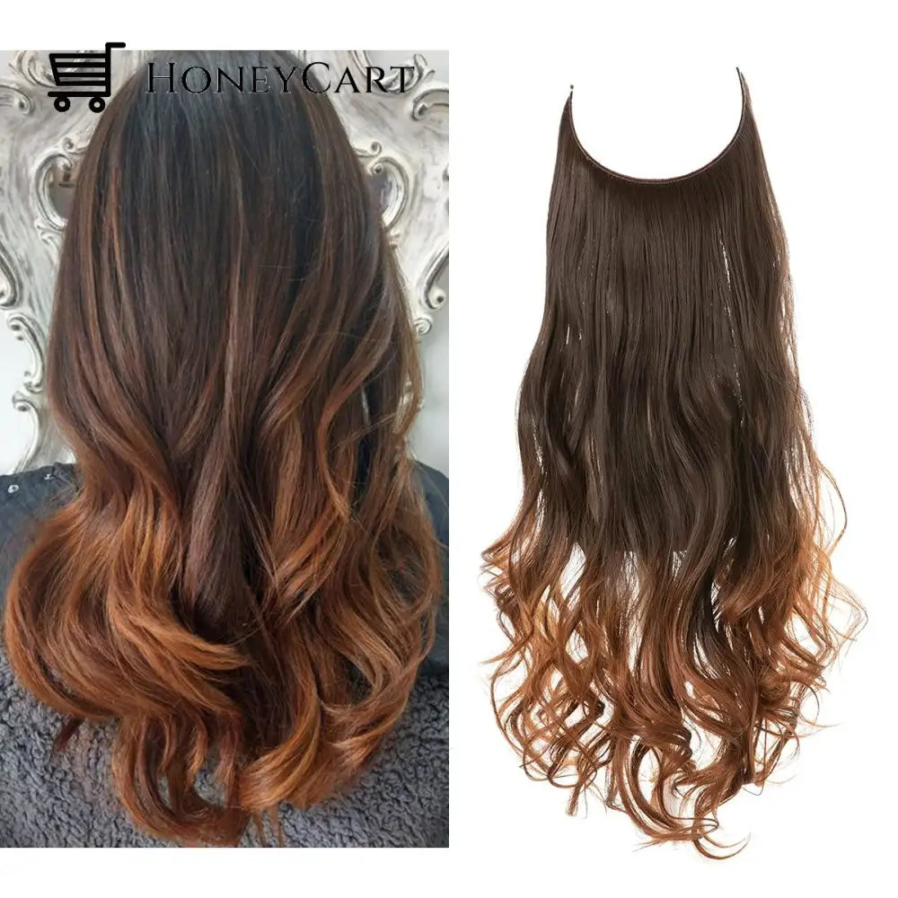 Secret Hair Invisible Halo Extensions Dark Brown To Copper Auburn / 14 Inches | 70 Grams