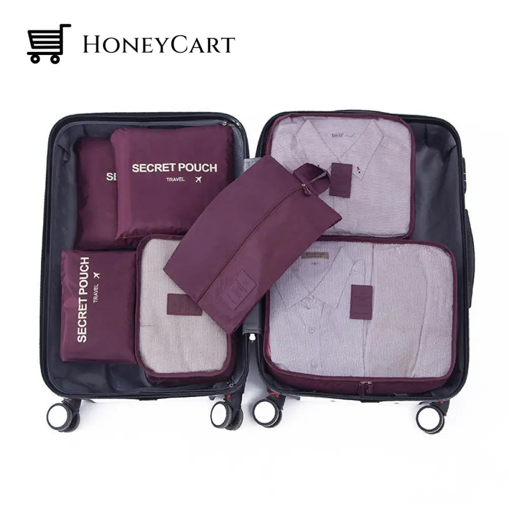 Set Of 7 Travel Storage Bags Burgundy / 6 Pcs