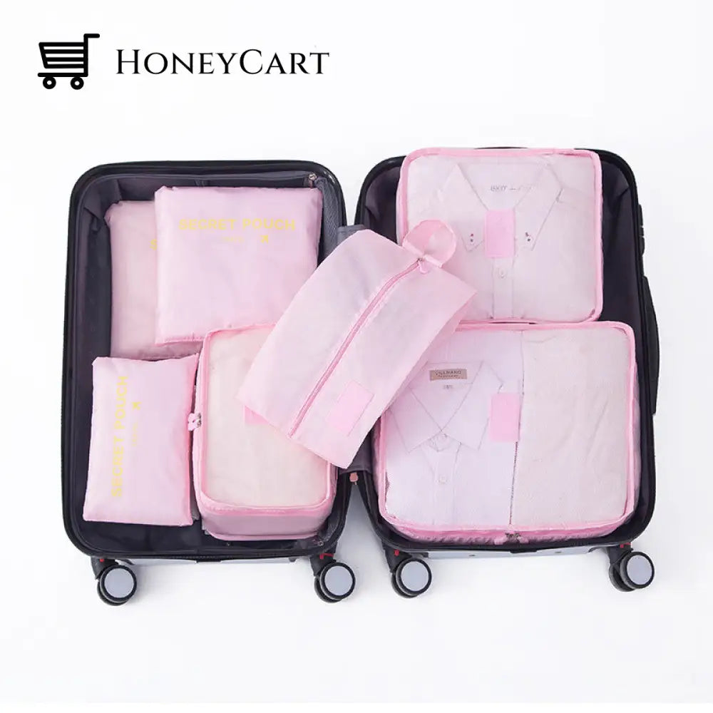 Set Of 7 Travel Storage Bags Pink / 6 Pcs