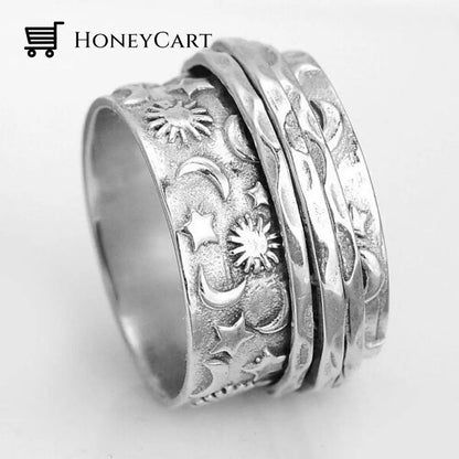 Silver Spinner Star Moon Sun Ring