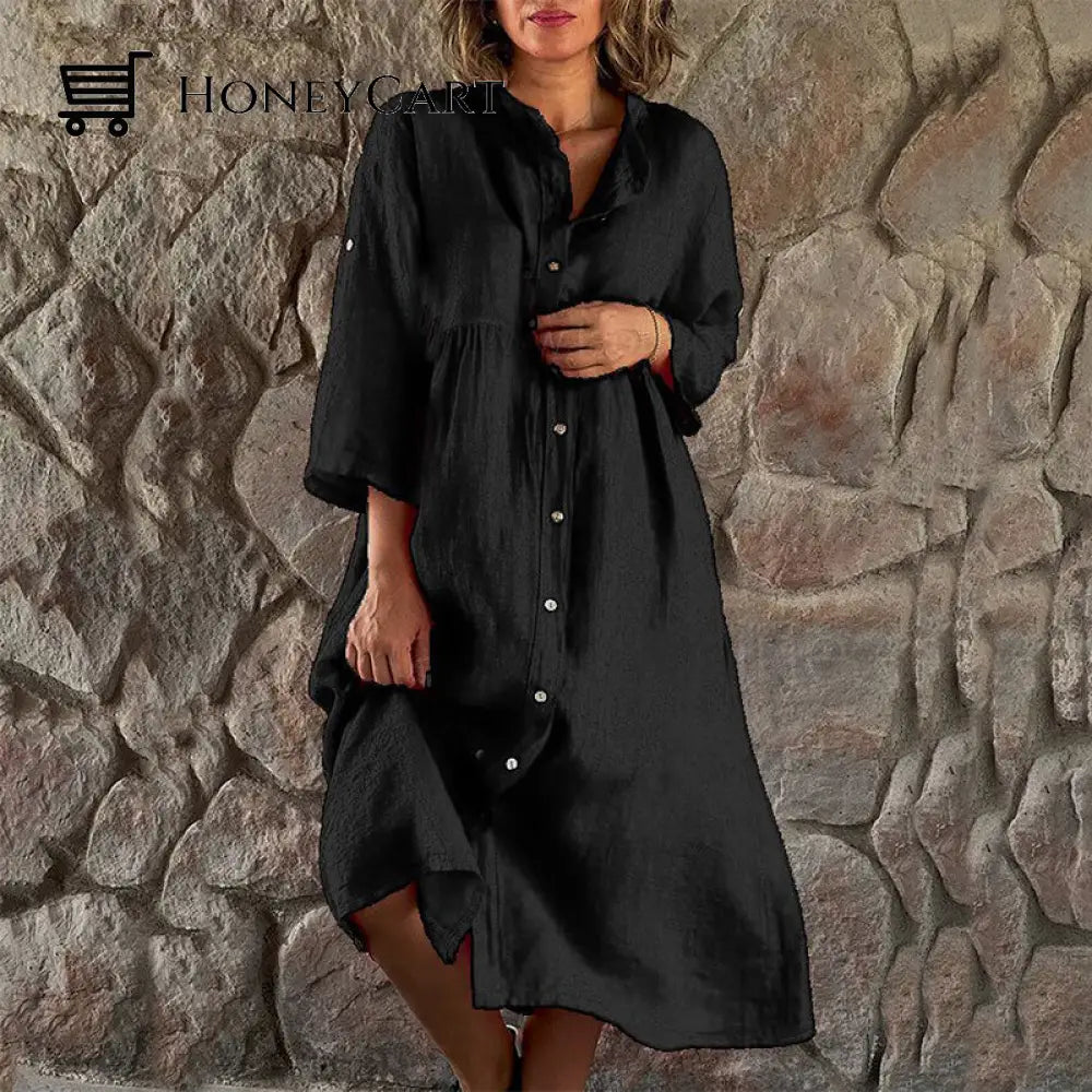 Simple Casual And Loose Dress Black / S