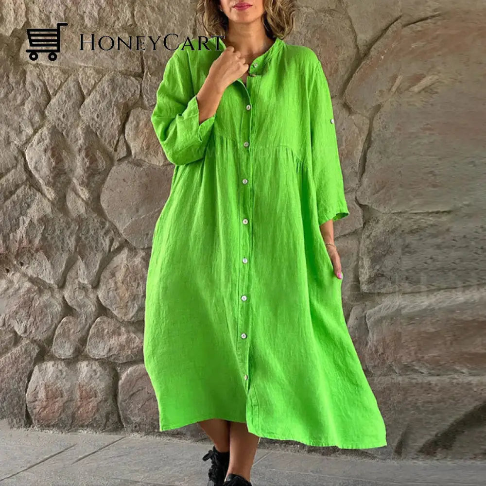 Simple Casual And Loose Dress Green / S