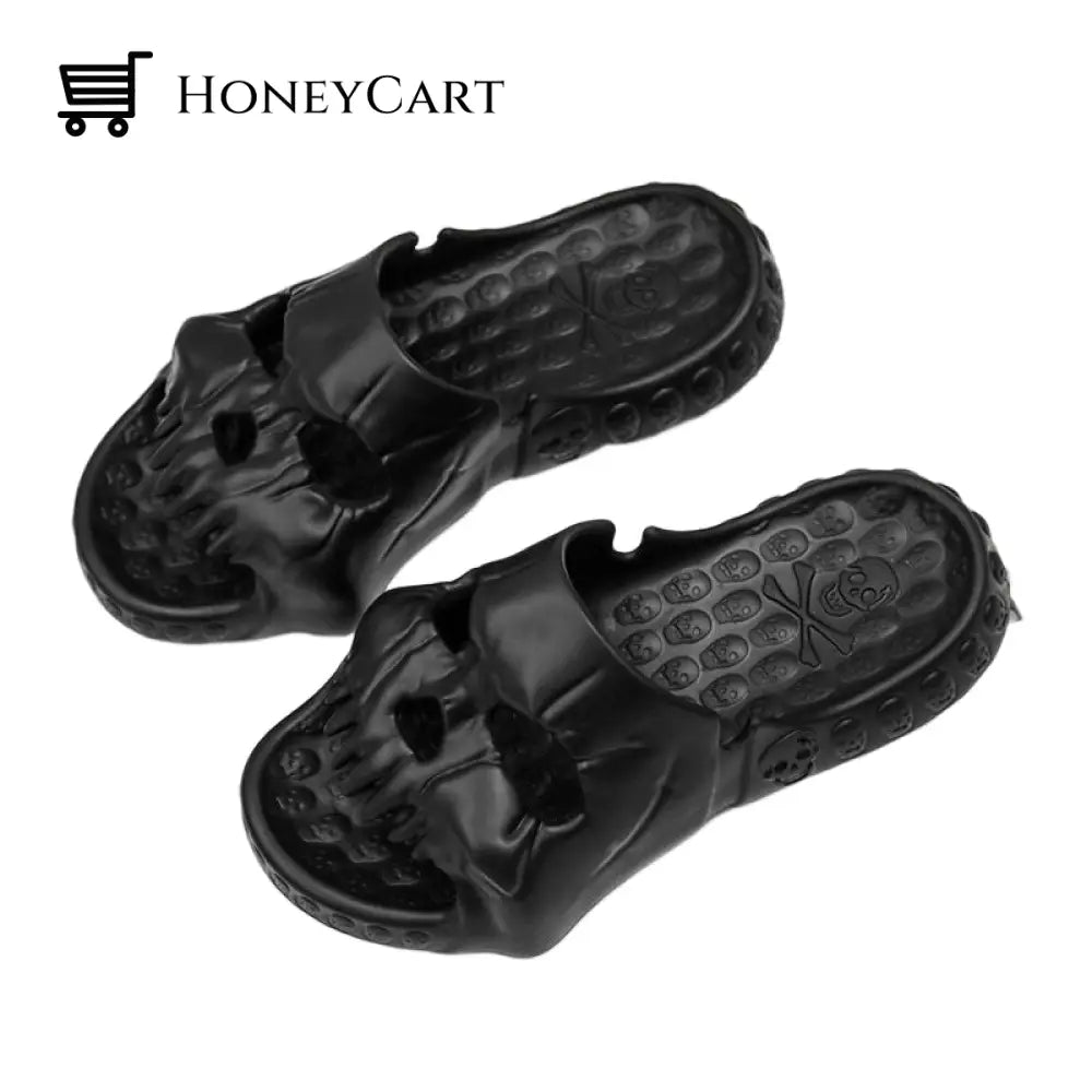 Skull Design Single Band Slippers Black / 40-41