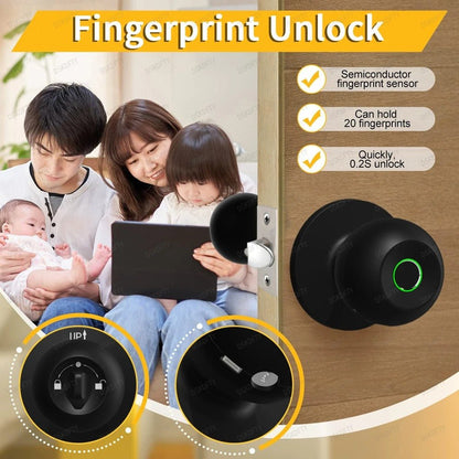 Smart Door Knob Lock - Keyless Thumbprint Entry Door Lock for Bedroom, Front Door, Home, Apartment Office and Garages