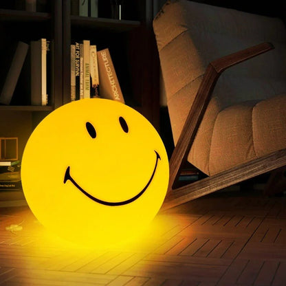 Smile Face Night Lamp - Rechargeable Bedside Round LED Night Lamp with Touch Switch for Table