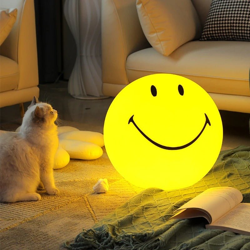 Smile Face Night Lamp - Rechargeable Bedside Round LED Night Lamp with Touch Switch for Table