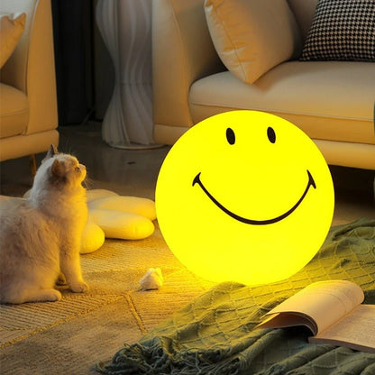 Smile Face Night Lamp - Rechargeable Bedside Round LED Night Lamp with Touch Switch for Table