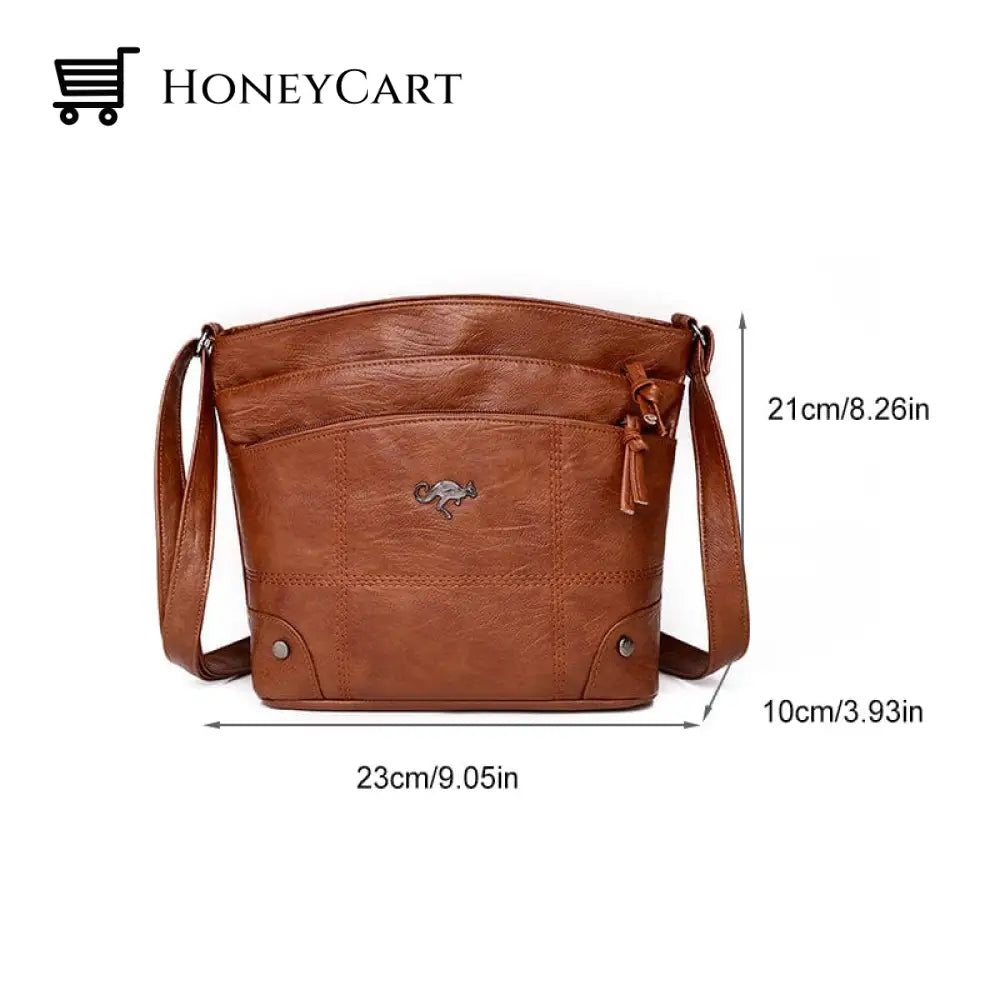 Soft Leather Messenger Multi Pocket Large Capacity Shoulder Bag