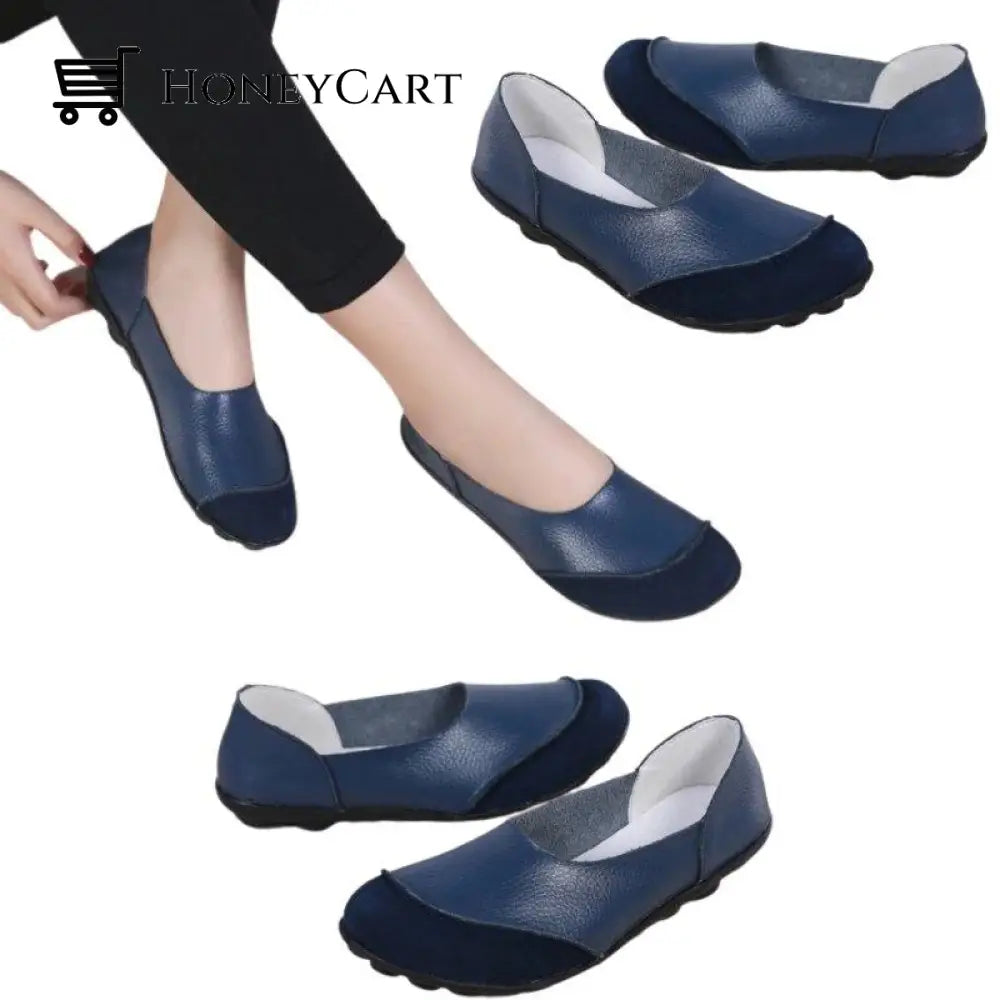 Soft Leather Womens Flats For Bunion Blue / 5.5