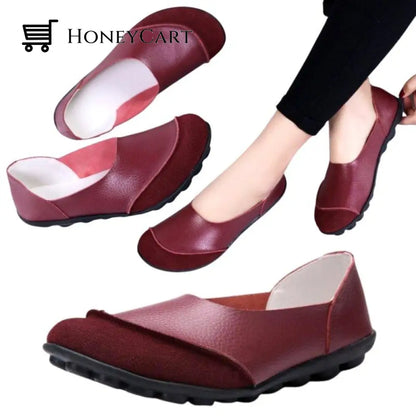 Soft Leather Womens Flats For Bunion Wine Red / 5.5