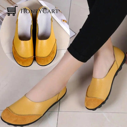 Soft Leather Womens Flats For Bunion Yellow / 5.5