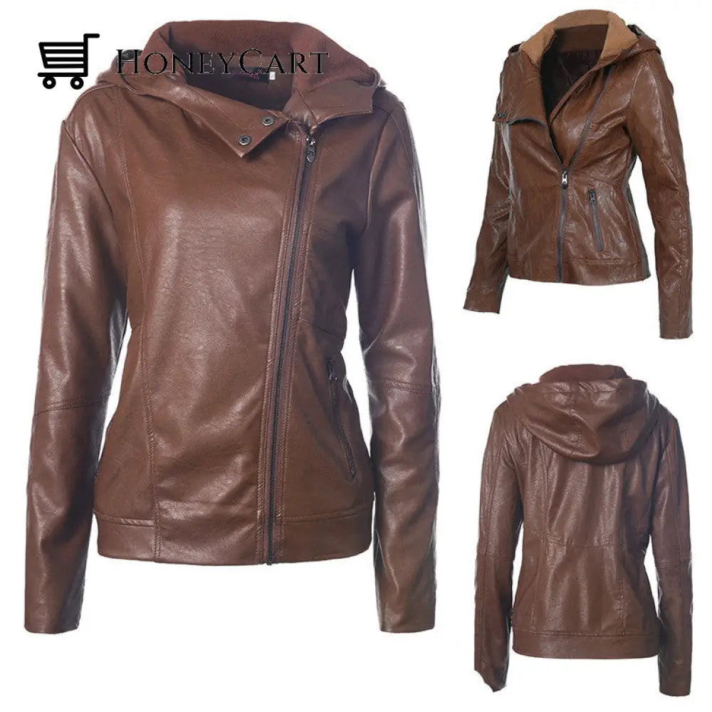 Solid Color Womens Leather Jacket
