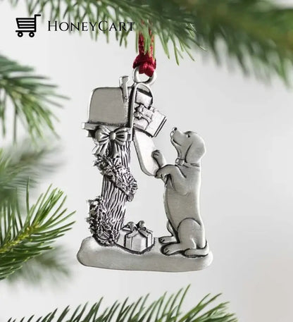 Solid Pewter Christmas Tree Ornament Dog Tool