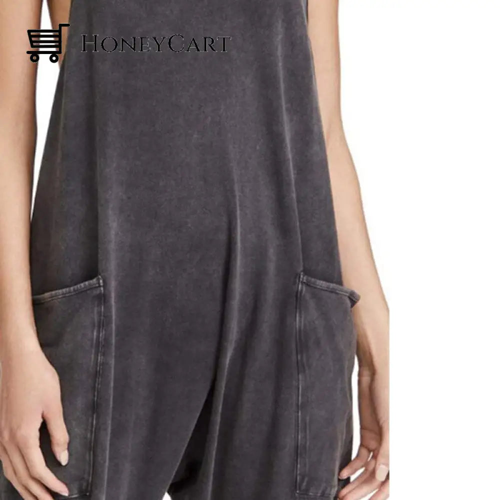 Solid V-Neck Sling Pocket Jumpsuit