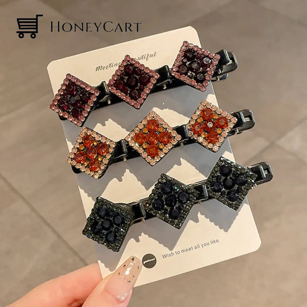 Sparkling Crystal Stone Braided Hair Clips