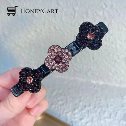 Sparkling Crystal Stone Braided Hair Clips Pink*