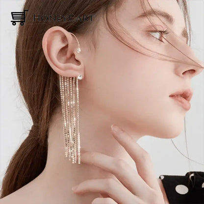 Sparkling Diamond Hanging Earings Gold / Left Tool