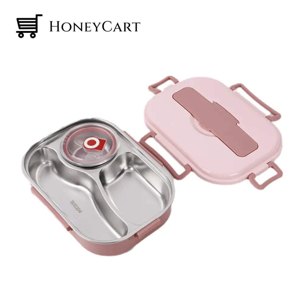 Stainless Steel Bento Lunch Box Pink / 3 Rooms With Soup Bowl