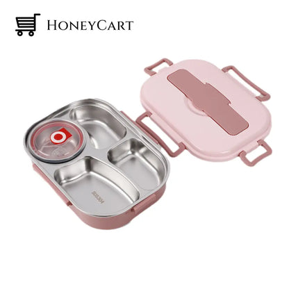 Stainless Steel Bento Lunch Box Pink / 4 Rooms With Soup Bowl