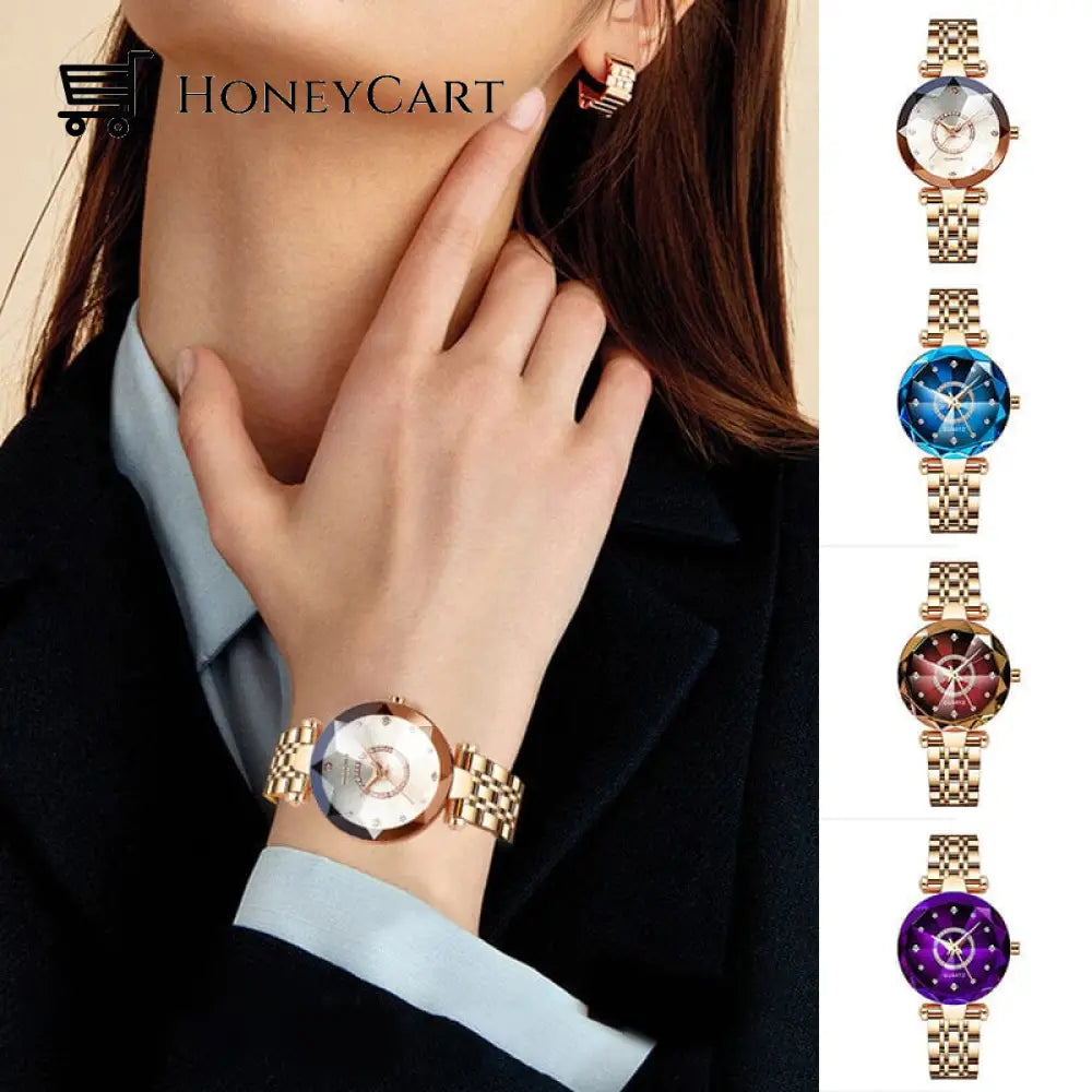 Starry Diamond Dial Ladies Waterproof Watch