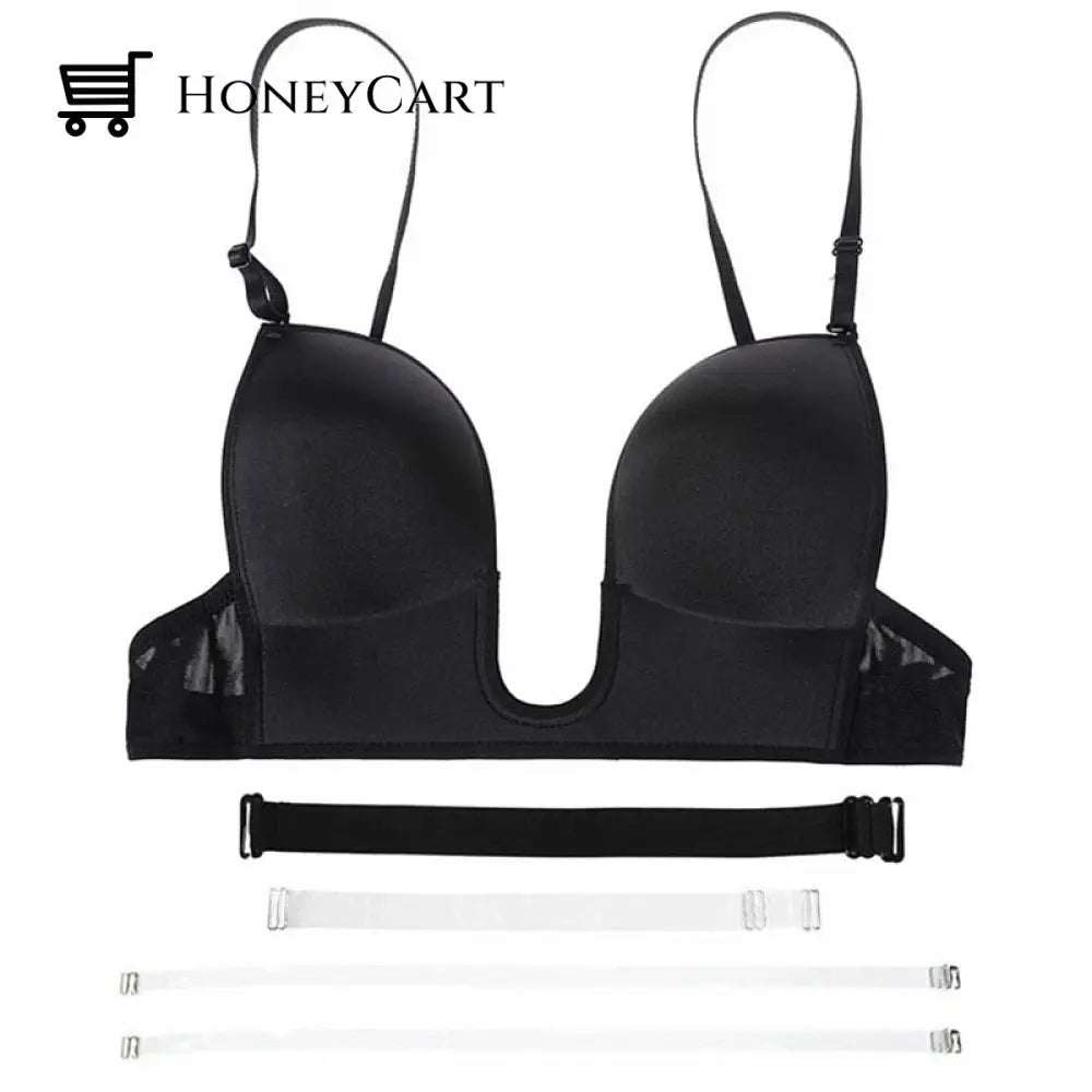 Strapless Bra Deep U Plunge Sexy Backless Invisible With Convertible Transparent Straps For Low Back