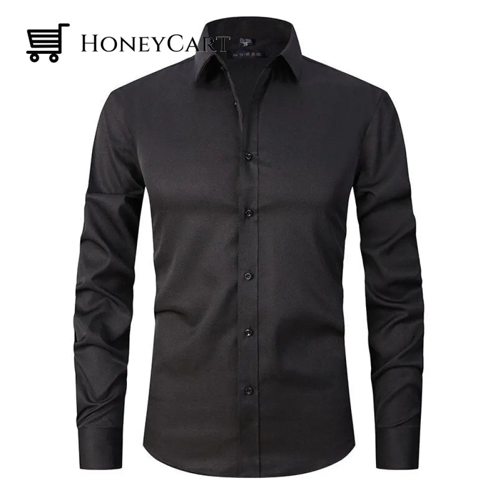 Stretch Men Slim Fit Pointed Collar Shirt Black / S