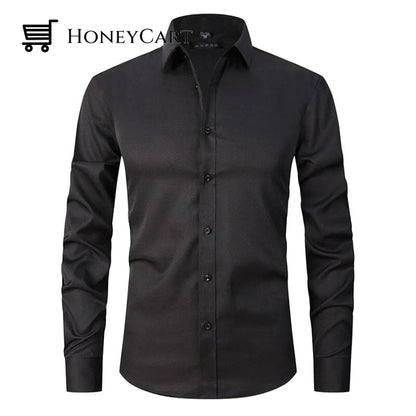 Stretch Men Slim Fit Pointed Collar Shirt Black / S