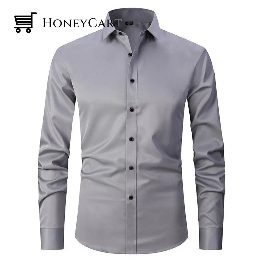 Stretch Men Slim Fit Pointed Collar Shirt Gray / S