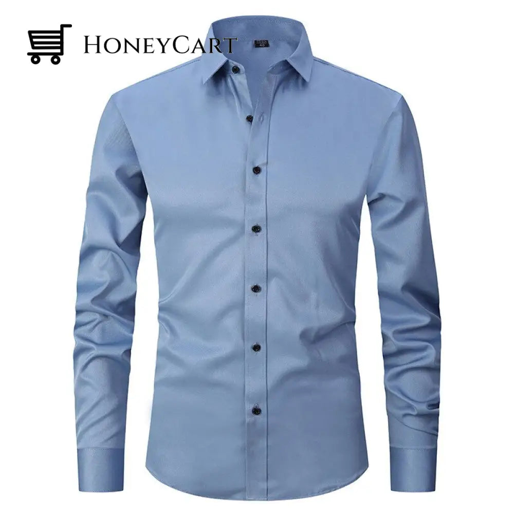 Stretch Men Slim Fit Pointed Collar Shirt Light Blue / S